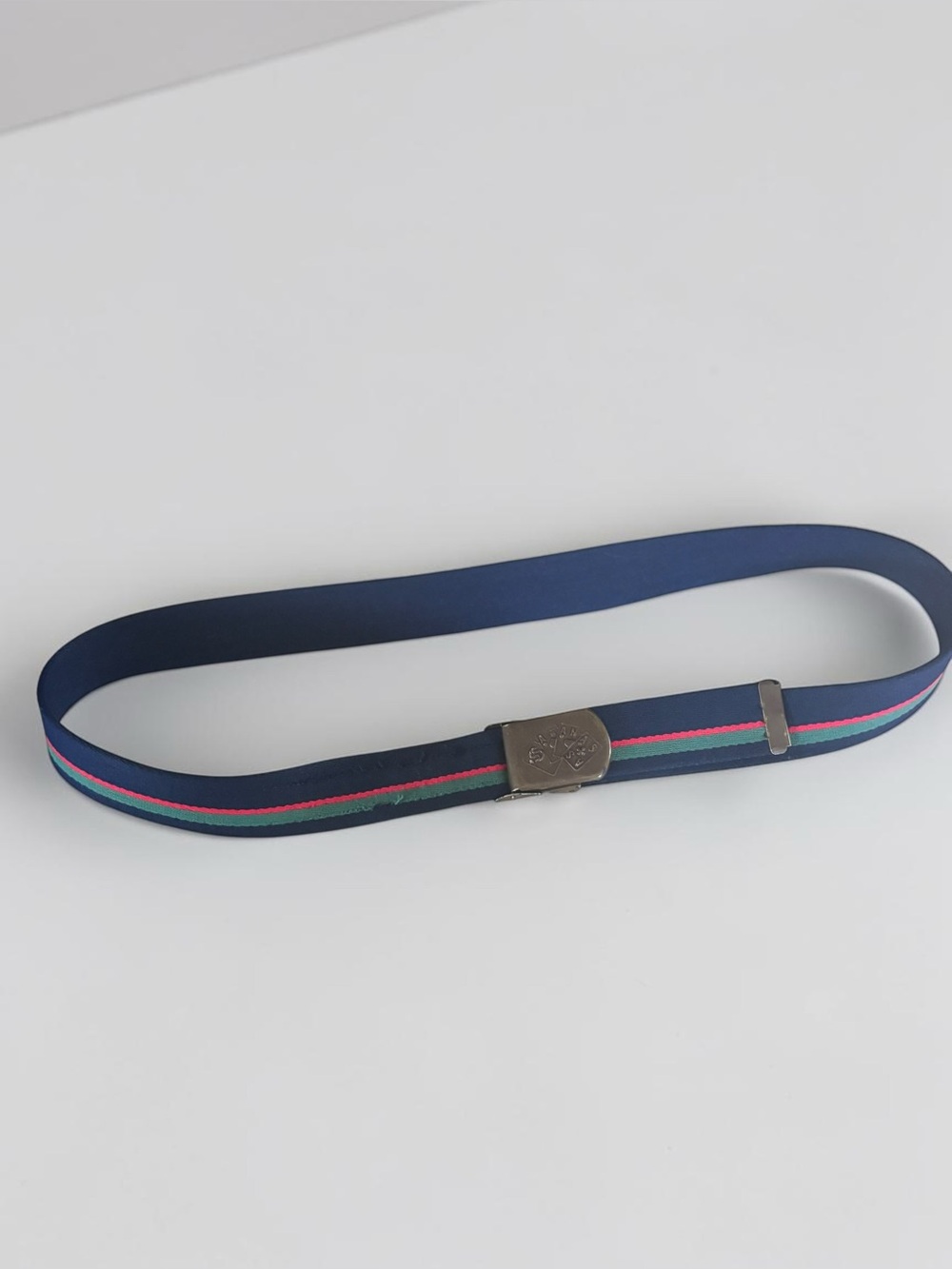 Vintage Samaras Web Belt Preppy Stripe Navy Pink Green 36in